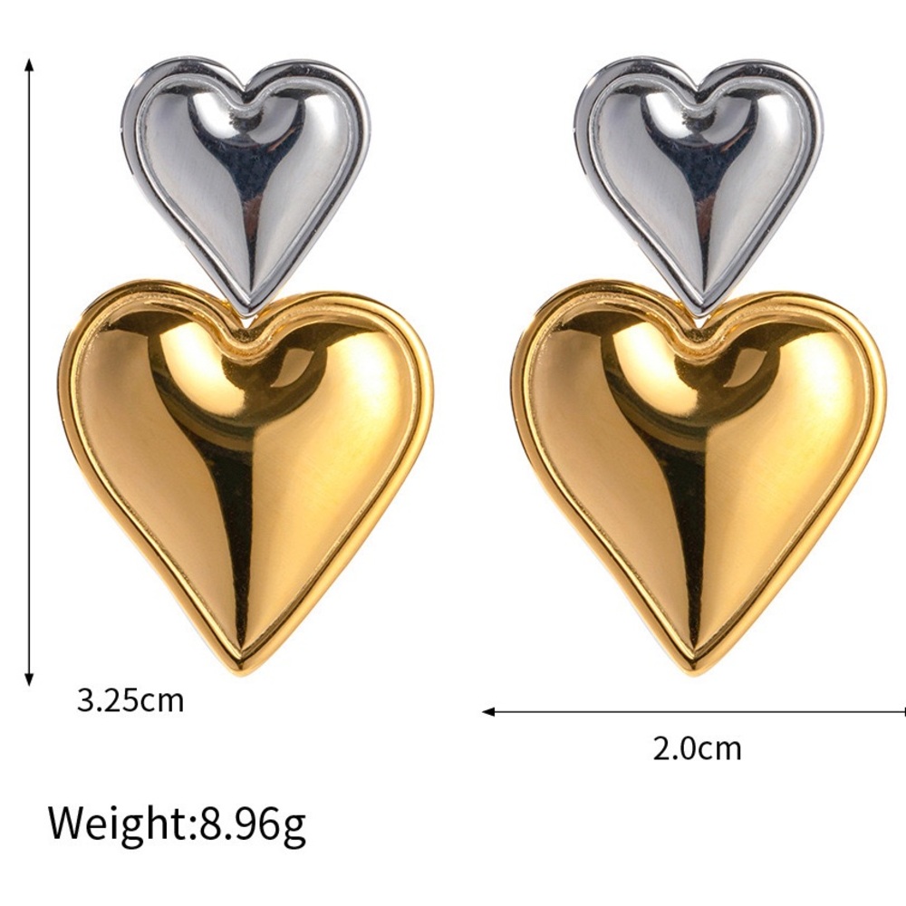 Waterproof Double Heart Drop Earrings*Tarnish Free - Picture 4 of 6